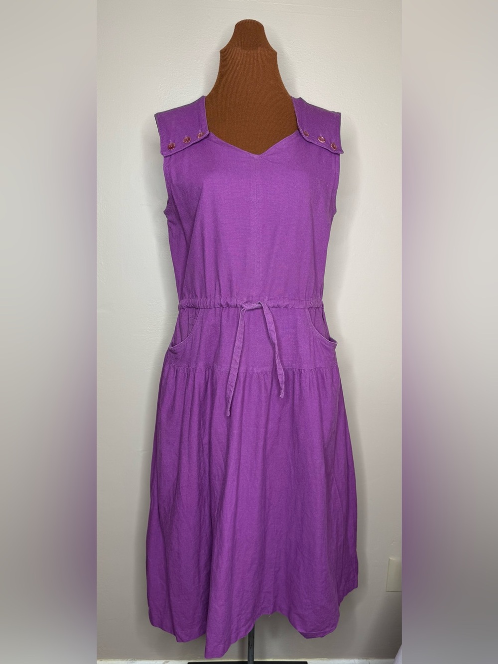 Gitano Silk Blend Purple Sleeveless Drawstring Waist Jumper Dress Size Large